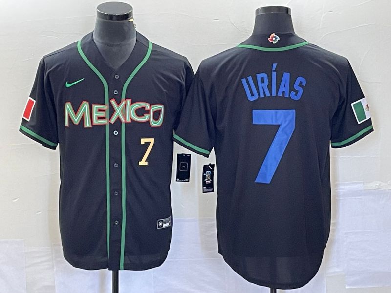 Men 2023 World Cub Mexico #7 Urias Black blue Nike MLB Jersey2